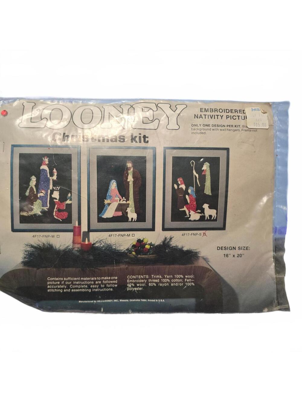 Vtg Looney Embroidered Nativity Picture Kit 4F17 - FNP-S Shepards 16 X 20 sealed